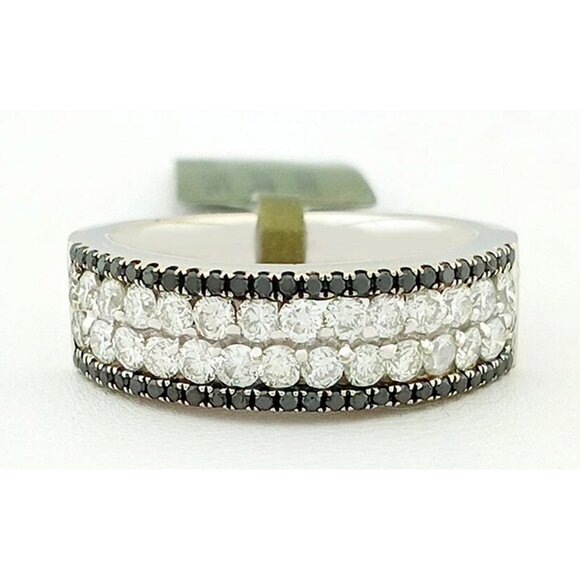 Genuine 1.04 Cts Black & White Diamonds Ring 18k White Gold